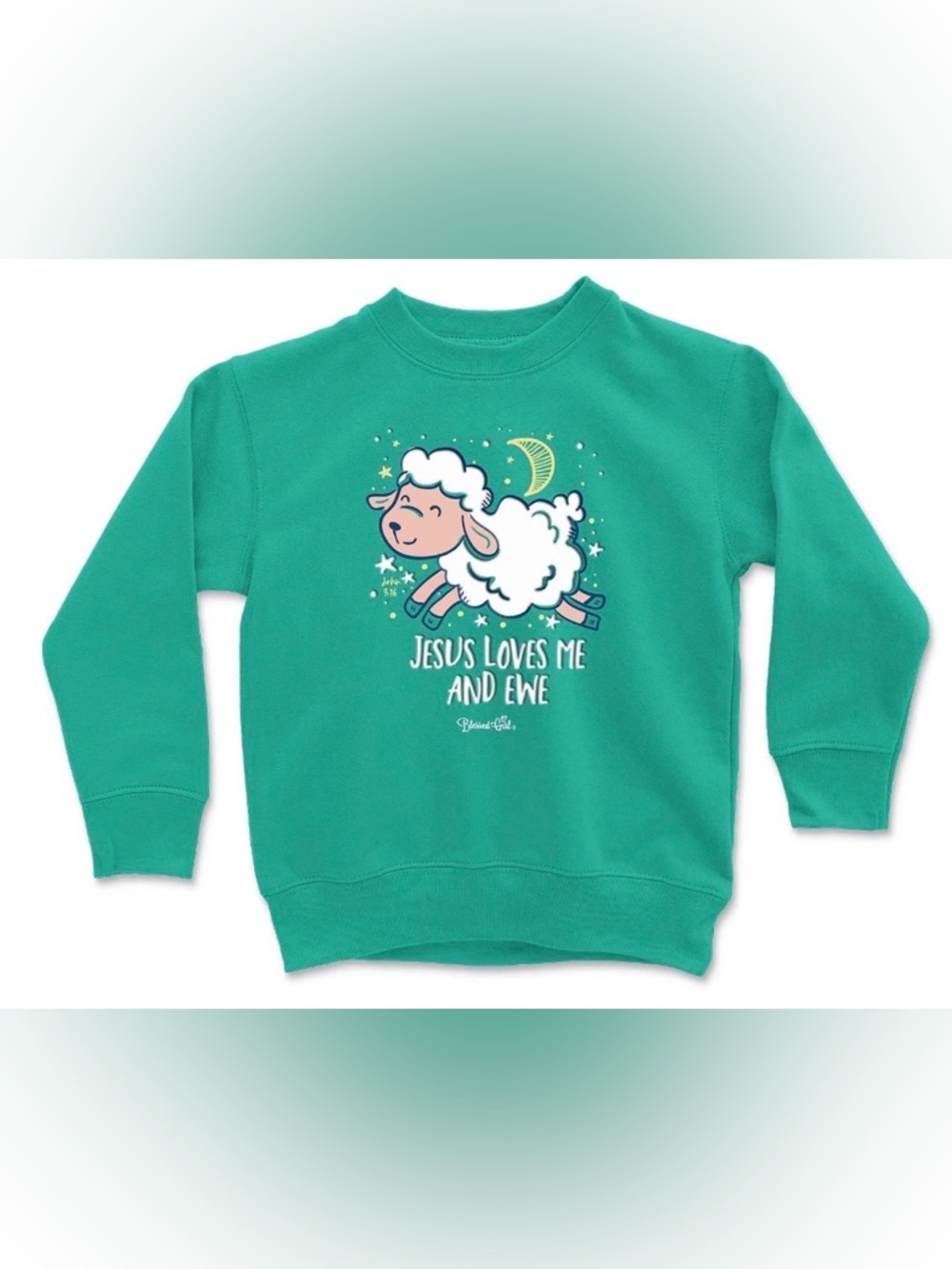 Blessed Girl Kids Sweatshirt Jesus Loves Ewe, Dark Teal,